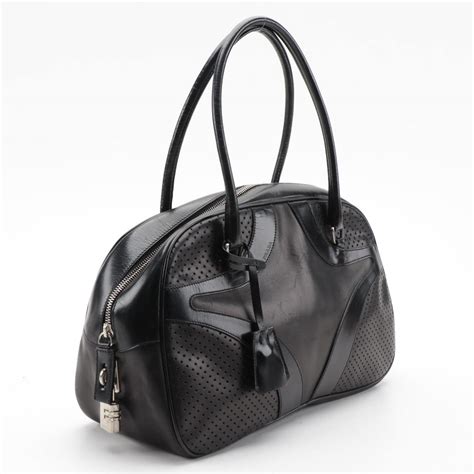 prada vitello drive bowler bag|PRADA Vitello Drive Perforated Bowling Bag Black.